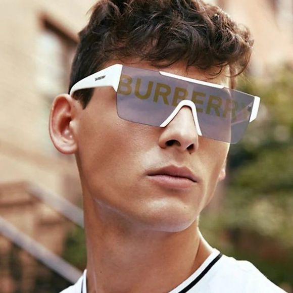 Burberry BE4291 40496G Sunglasses White Grey Mirror Black Shield Unisex - Picture 2 of 12